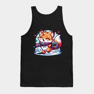 Frosty Fox Frolic: Winter Joy in Colorful Scarf Tank Top